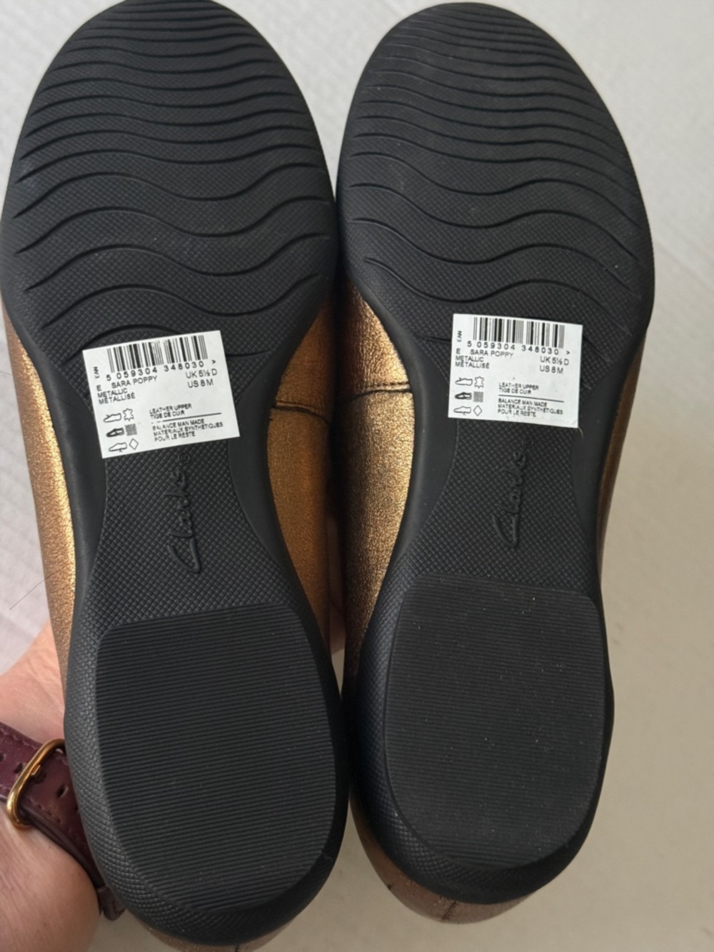 Clarks Collection Sara Poppy Metallic Bronze Leather Flats /Loafers Women's Sz 8 - Picture 10 of 11